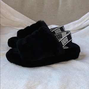 Ugh Black Fluff Yeah Slide Slippers Size 9